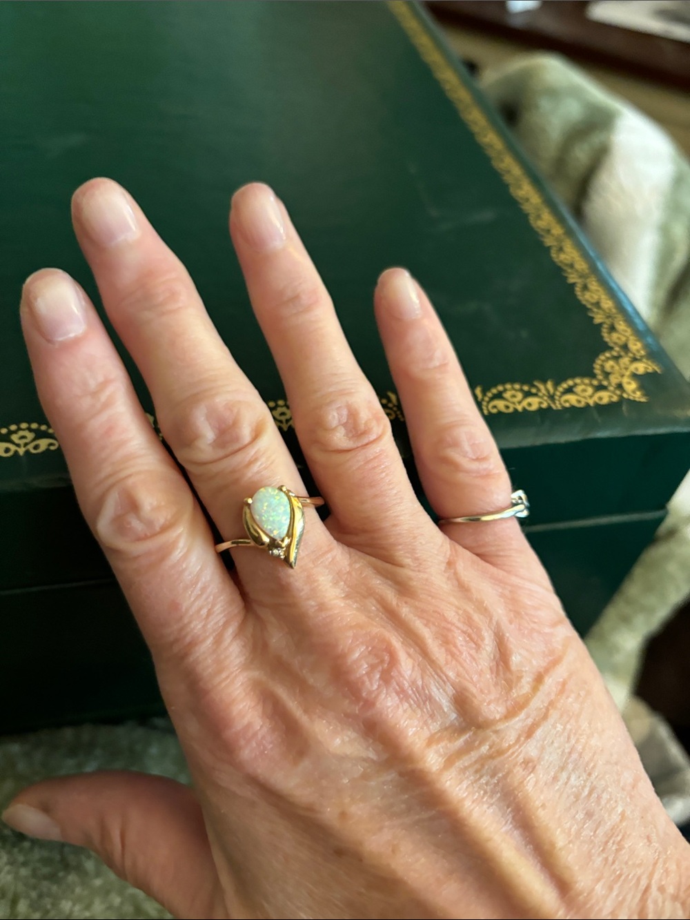 Zales Gold Opal Pear Ring in Iridescent White 10k